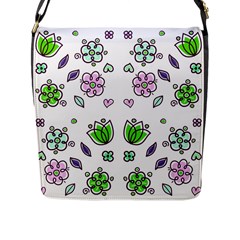 Floral Art Design Pattern Drawing Flap Closure Messenger Bag (L)