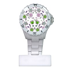 Floral Art Design Pattern Drawing Plastic Nurses Watch