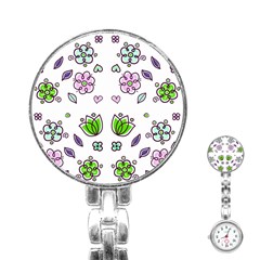 Floral Art Design Pattern Drawing Stainless Steel Nurses Watch