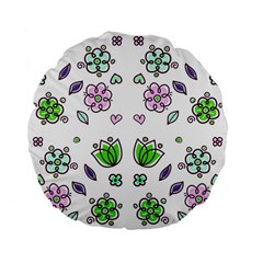 Floral Art Design Pattern Drawing Standard 15  Premium Flano Round Cushions