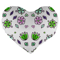 Floral Art Design Pattern Drawing Large 19  Premium Flano Heart Shape Cushions