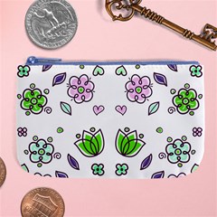 Floral Art Design Pattern Drawing Large Coin Purse