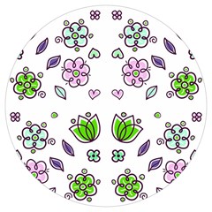 Floral Art Design Pattern Drawing Round Trivet