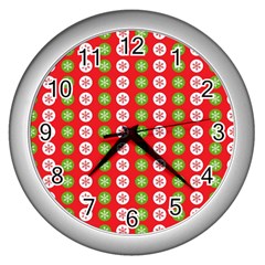 Festive Pattern Christmas Holiday Wall Clock (silver) by Amaryn4rt