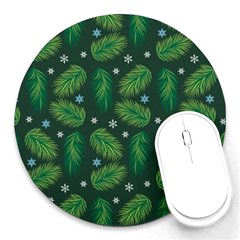 Leaves Snowflake Pattern Holiday Round Mousepads by Amaryn4rt