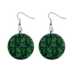 Leaves Snowflake Pattern Holiday Mini Button Earrings by Amaryn4rt