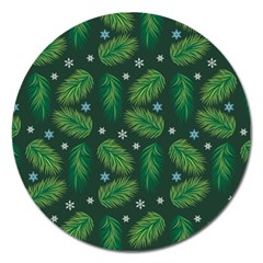 Leaves Snowflake Pattern Holiday Magnet 5  (round) by Amaryn4rt