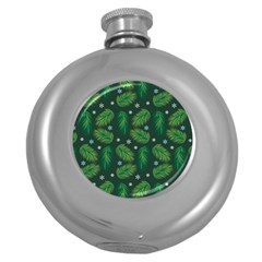 Leaves Snowflake Pattern Holiday Round Hip Flask (5 Oz) by Amaryn4rt