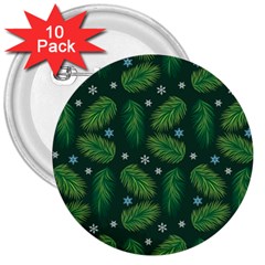 Leaves Snowflake Pattern Holiday 3  Buttons (10 Pack)  by Amaryn4rt