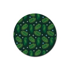 Leaves Snowflake Pattern Holiday Rubber Coaster (round) by Amaryn4rt