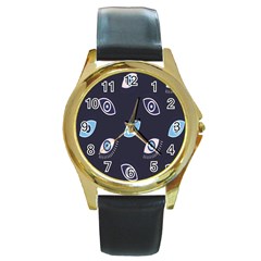 Eyes Evil Eye Blue Pattern Round Gold Metal Watch