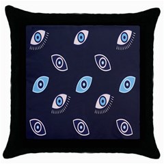 Eyes Evil Eye Blue Pattern Throw Pillow Case (black) by artworkshop