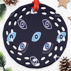 Eyes Evil Eye Blue Pattern Round Filigree Ornament (Two Sides)