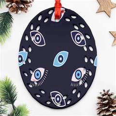 Eyes Evil Eye Blue Pattern Oval Filigree Ornament (two Sides) by artworkshop