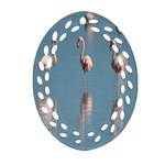 Flamingo Birds Plumage Sea Water Animal Exotic Ornament (Oval Filigree) Front