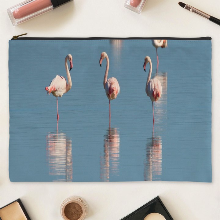 Flamingo Birds Plumage Sea Water Animal Exotic Cosmetic Bag (XXXL)