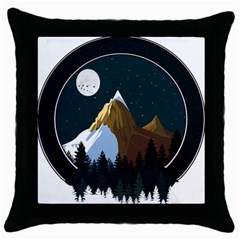 Mountains Forest Moon Stars View Throw Pillow Case (black) by Wegoenart