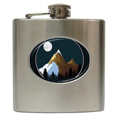 Mountains Forest Moon Stars View Hip Flask (6 oz)