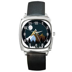 Mountains Forest Moon Stars View Square Metal Watch by Wegoenart