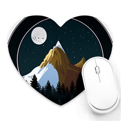 Mountains Forest Moon Stars View Heart Mousepads