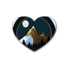 Mountains Forest Moon Stars View Rubber Heart Coaster (4 Pack) by Wegoenart