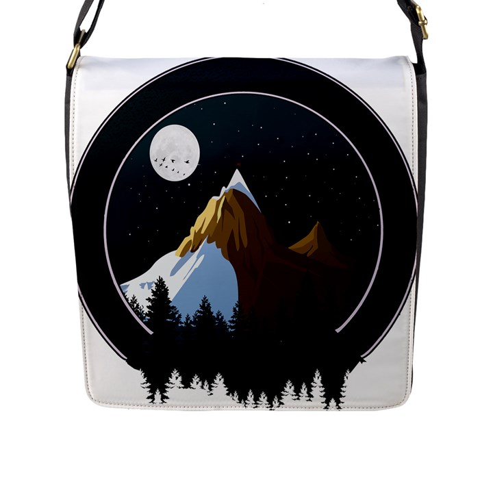 Mountains Forest Moon Stars View Flap Closure Messenger Bag (L)