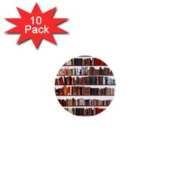 Books Shelves Bookshelves Bookcase 634 1  Mini Buttons (10 Pack)  by Wegoenart