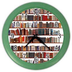 Books Shelves Bookshelves Bookcase 634 Color Wall Clock by Wegoenart