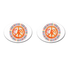 Illustrations People Peacemankindsilhouettes Cufflinks (oval) by Wegoenart