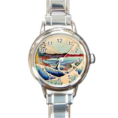 Wave Japanese Mount Fuji Round Italian Charm Watch by Wegoenart