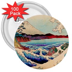 Wave Japanese Mount Fuji 3  Buttons (100 pack) 