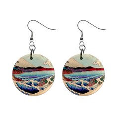 Wave Japanese Mount Fuji Mini Button Earrings