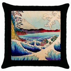 Wave Japanese Mount Fuji Throw Pillow Case (Black)