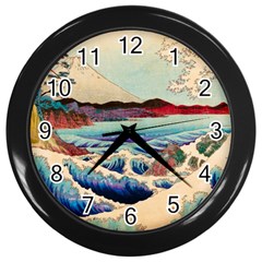 Wave Japanese Mount Fuji Wall Clock (Black)