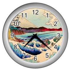 Wave Japanese Mount Fuji Wall Clock (Silver)