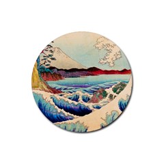 Wave Japanese Mount Fuji Rubber Coaster (round) by Wegoenart