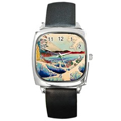 Wave Japanese Mount Fuji Square Metal Watch