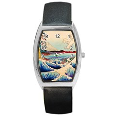 Wave Japanese Mount Fuji Barrel Style Metal Watch