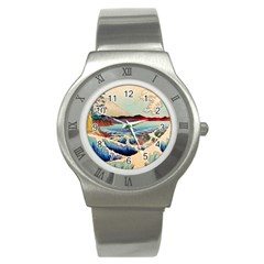 Wave Japanese Mount Fuji Stainless Steel Watch