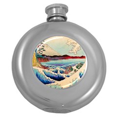 Wave Japanese Mount Fuji Round Hip Flask (5 Oz) by Wegoenart