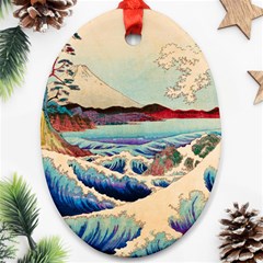 Wave Japanese Mount Fuji Oval Ornament (Two Sides)