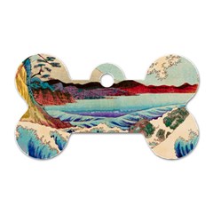 Wave Japanese Mount Fuji Dog Tag Bone (Two Sides)