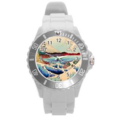 Wave Japanese Mount Fuji Round Plastic Sport Watch (l) by Wegoenart