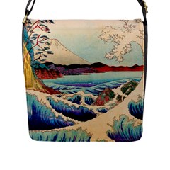 Wave Japanese Mount Fuji Flap Closure Messenger Bag (L)