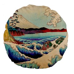 Wave Japanese Mount Fuji Large 18  Premium Flano Round Cushions by Wegoenart