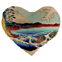 Wave Japanese Mount Fuji Large 19  Premium Flano Heart Shape Cushions by Wegoenart