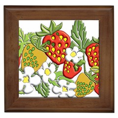 Strawberries Berry Strawberry Leaves Framed Tile by Wegoenart