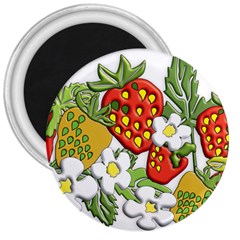 Strawberries Berry Strawberry Leaves 3  Magnets by Wegoenart