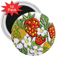 Strawberries Berry Strawberry Leaves 3  Magnets (10 Pack)  by Wegoenart