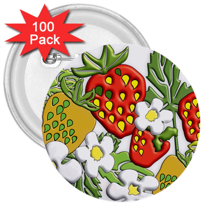 Strawberries Berry Strawberry Leaves 3  Buttons (100 pack) 